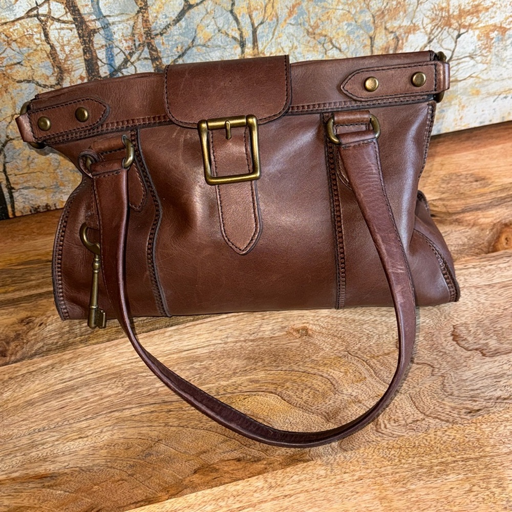 Fossil Brown Leather Tote Bag